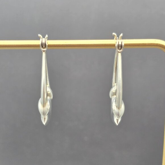 VTG Sterling Silver 925 Puffy Hoop Earrings 1.25" Knot Detail Hinged Closure - Picture 6 of 9